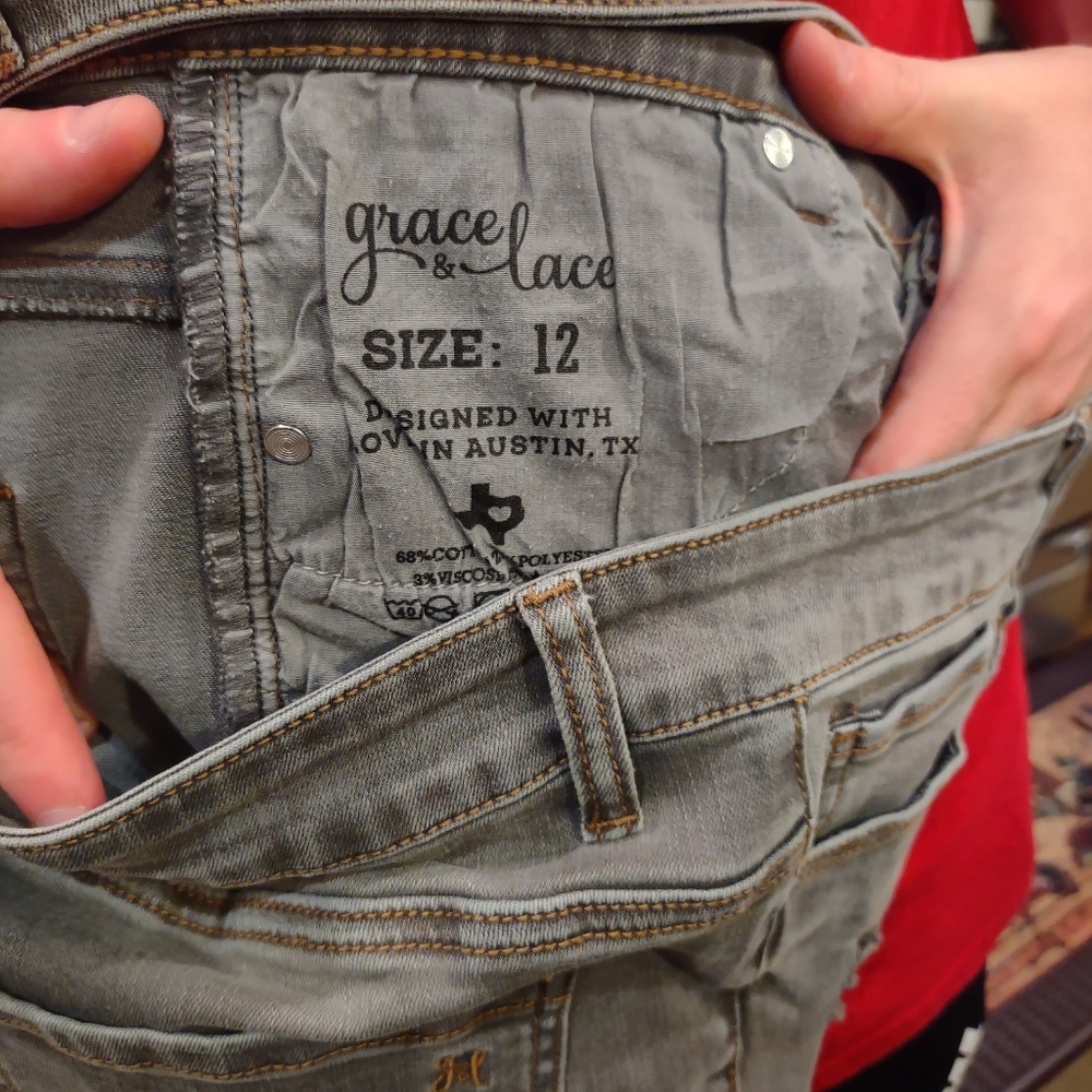 Nwot Grace&Lace Olive Gray Button Fly Jeans Size 12 — image 5 of 8